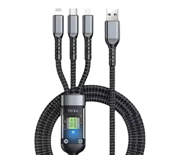 100W 3-in-1 Fast Charging Cable (Type C, Micro USB, Lightning)