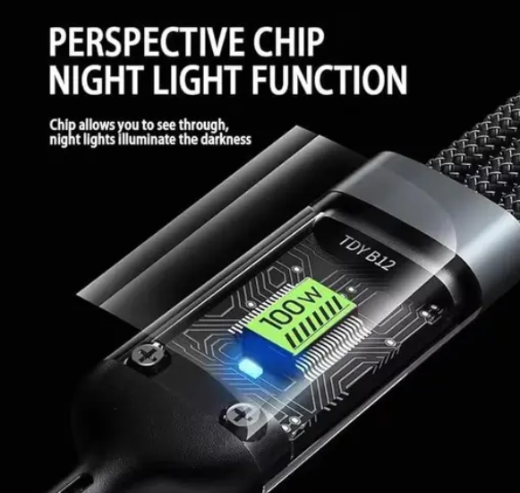 100W 3-in-1 Fast Charging Cable (Type C, Micro USB, Lightning)